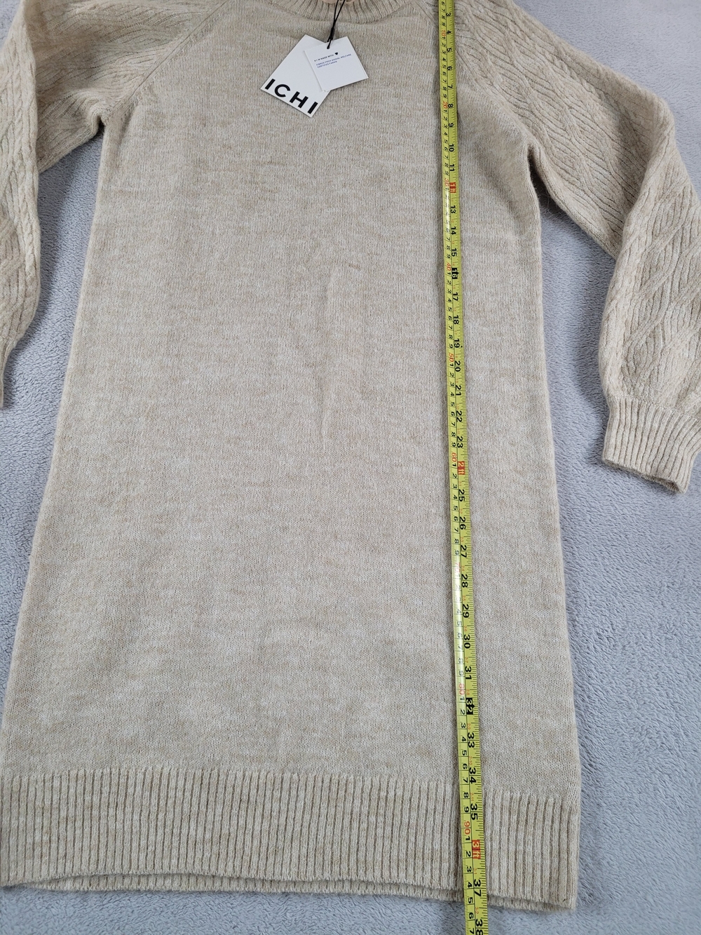 Ichi Asdis Round Neck Jumper Dress, Oatmeal Melange Knit Dress - Picture 6 of 16